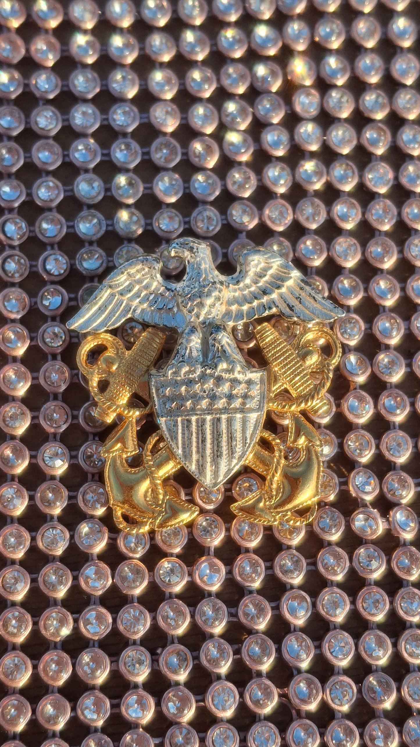 Antique Balfour U.S. Navy Pin Sterling Eagle Shield 1/10 10K Gold Anchors WWII.